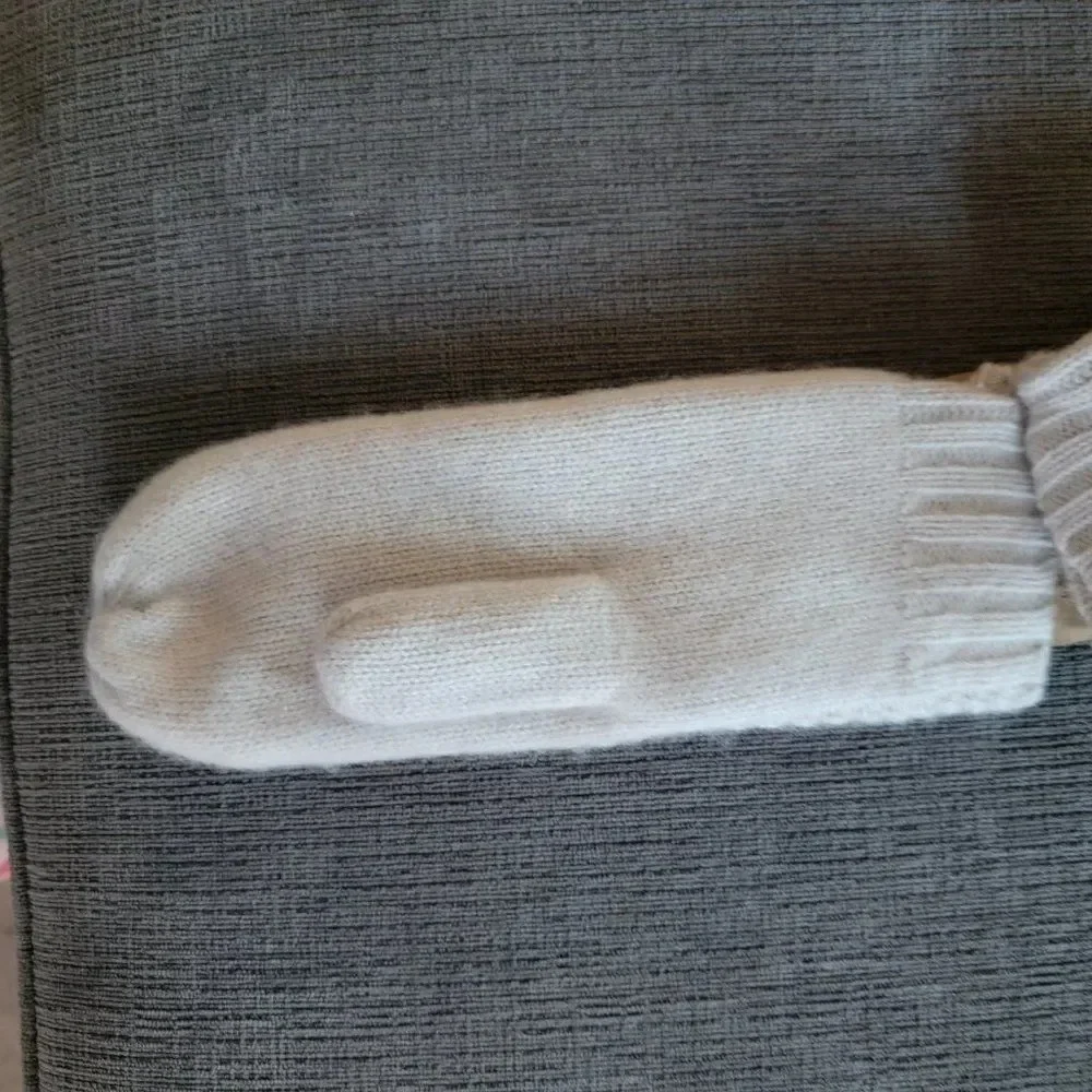 White Pine 100% Cashmere Mittens Ivory Fleece Lined Knit Gloves For Wome…